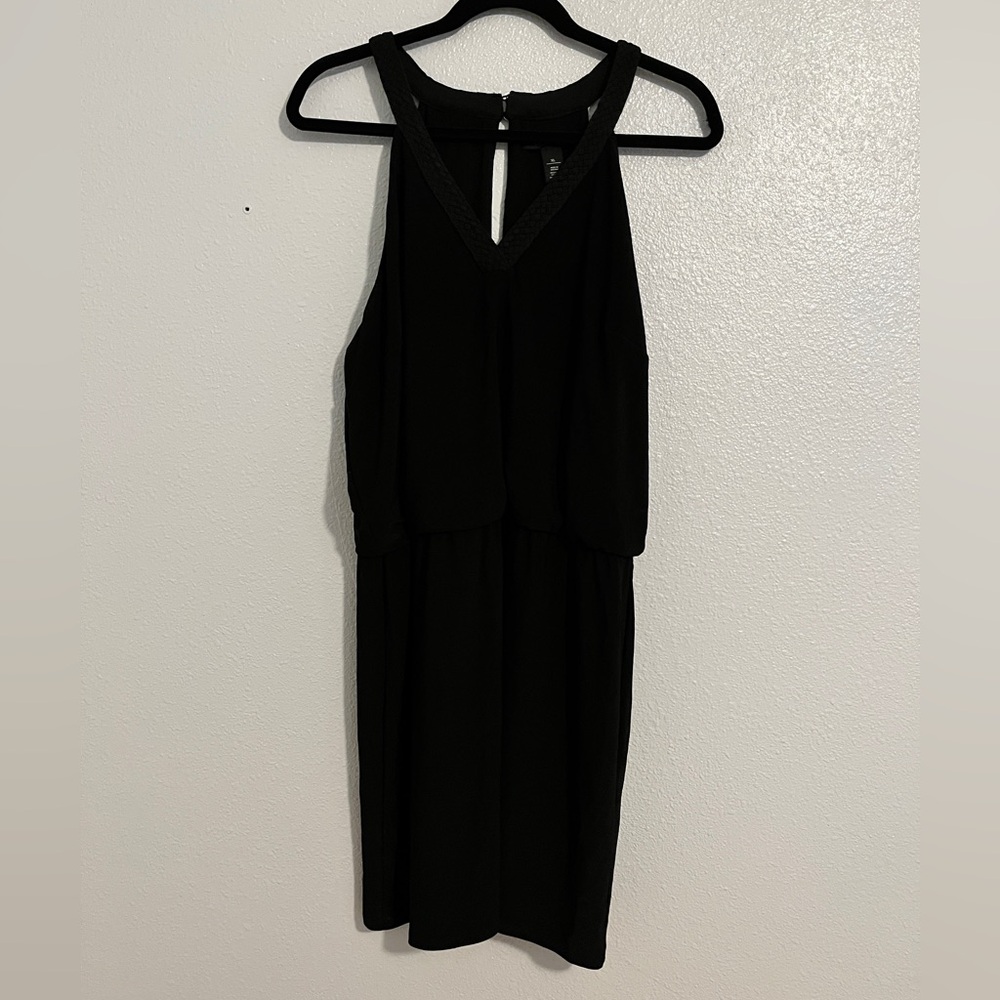 White House Black Market Black Halter Blouson Mini Dress Size XL